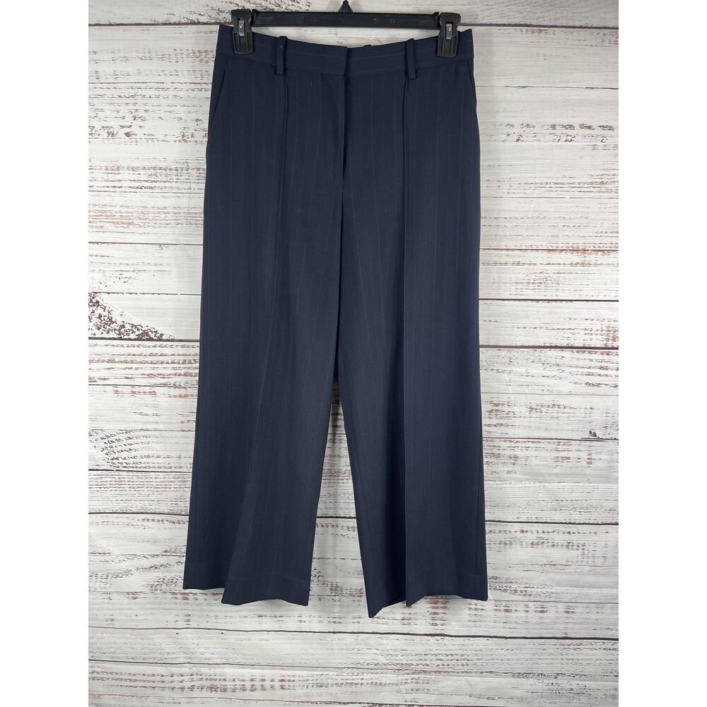 Reiss Pants Womens 6P Blue Pinstripe Wool Blend Straight Leg Dress Work